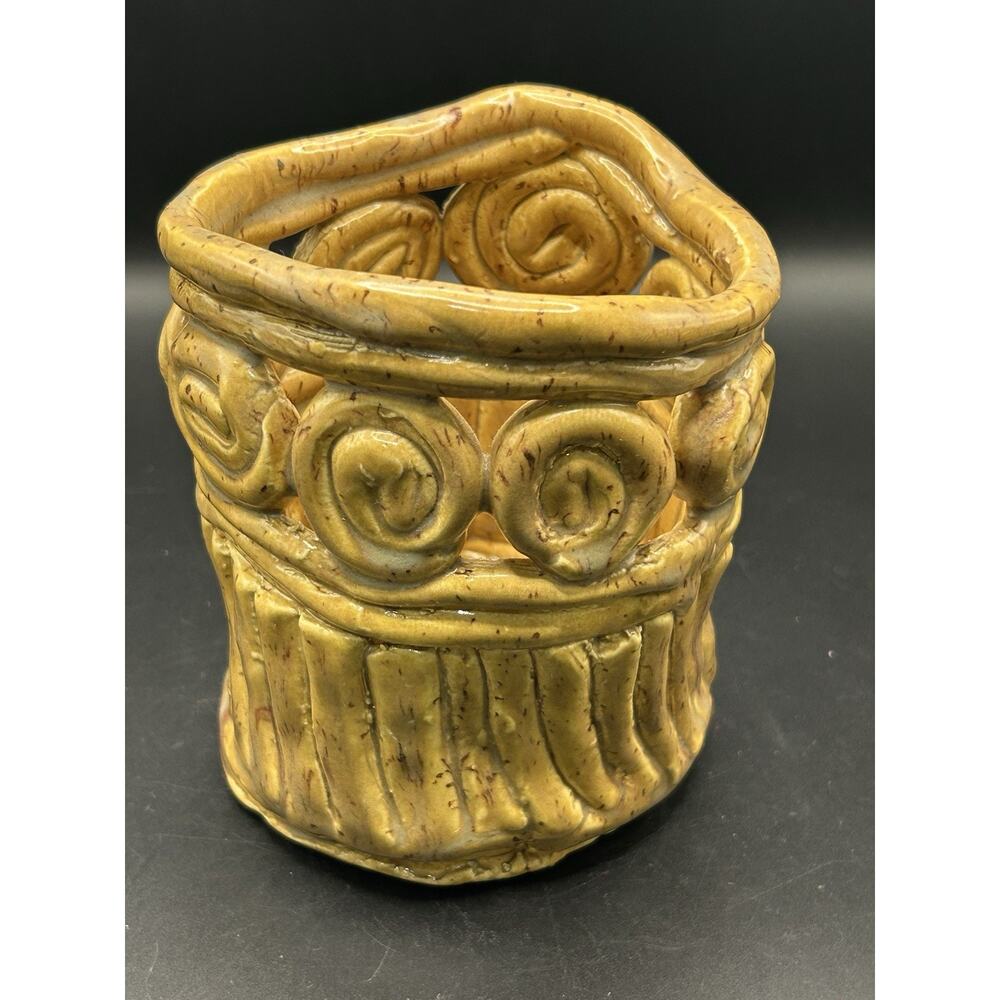 Handmade Art Spiral Coil Glazed Pottery Ceramic 5” Tall Vase Cup Signed